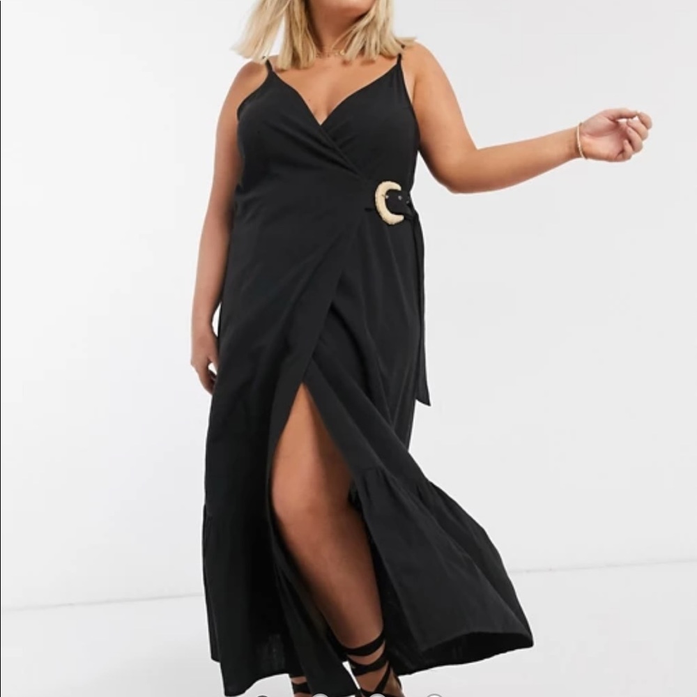 ASOS Curve Linen Maxi Wrap Dress with Wicker Belt